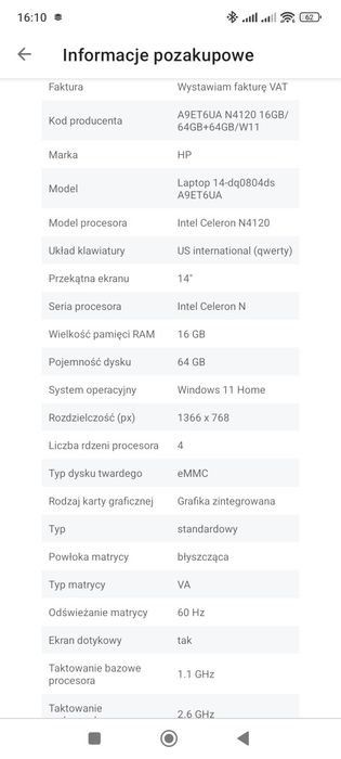 Laptop HD dotykowym ekranem 14 cali