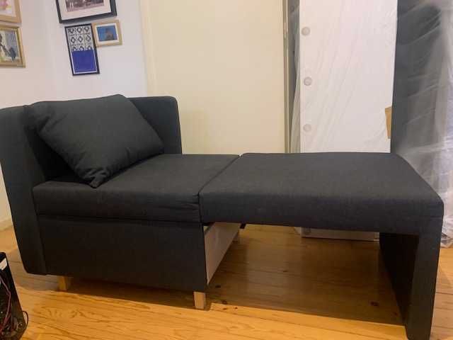 sofá individual/cama/chaise long (ikea), preto