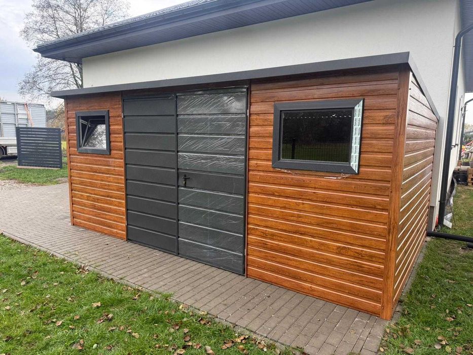 Domek Schowek Ogrodowy 5×4 złoty dąb+ ciemny grafit mat PREMIUM
