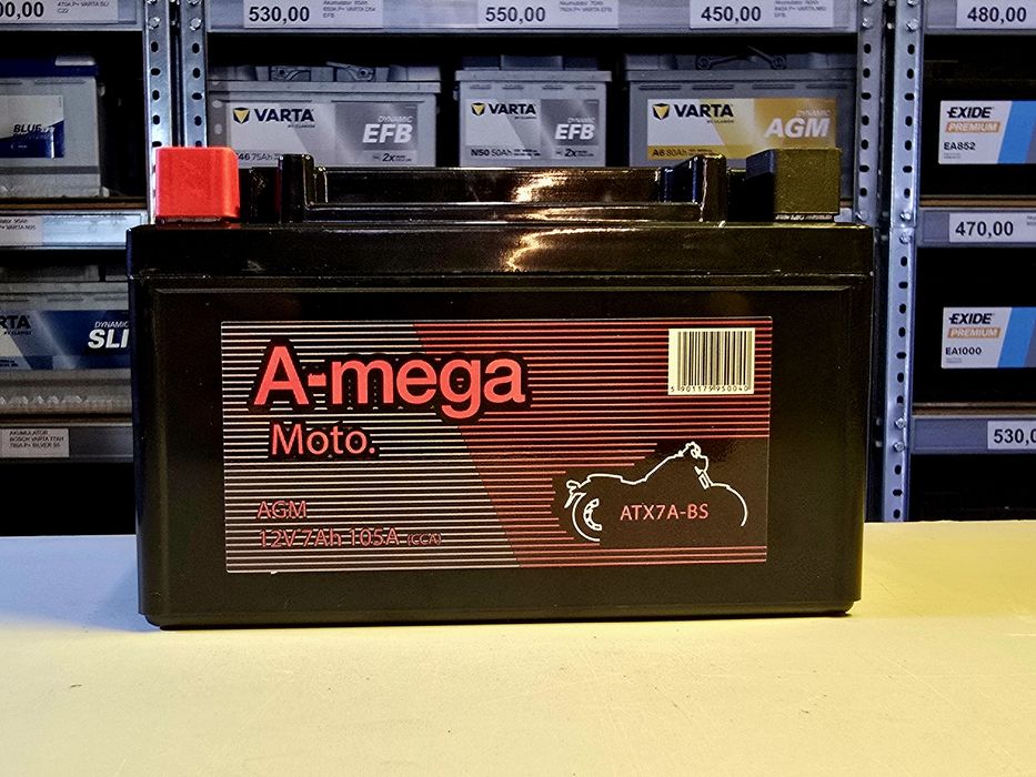Akumulator motocyklowy AGM AMEGA 12V YTX7A-BS 7Ah 105A