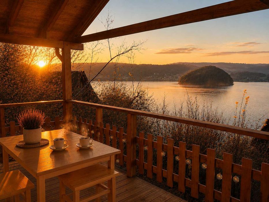 Domek z widokiem nad  jeziorem Rożnowskim, całoroczny, jacuzzi