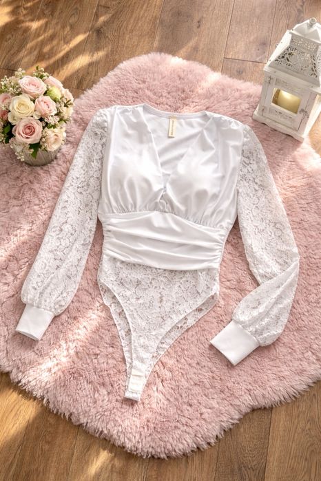 Body kopertowe z koronką eleganckie białe (XS/S)