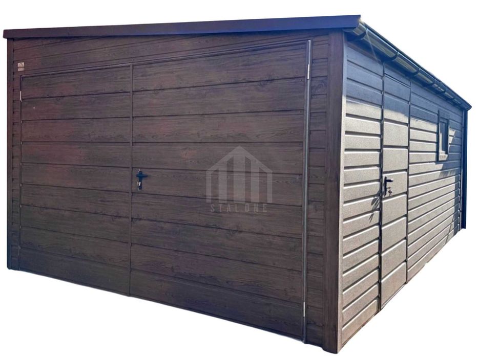 Garaż blaszany 3,5x5m brama drzwi okno dach spad w bok SO181