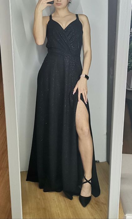 Czarna brokatowa sukienka na studniówkę/wesele/sylwestra