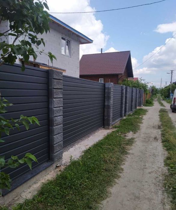 Горизонтальный забор из профнастила под ключ. Фундамент/Ворота/Калитка ...