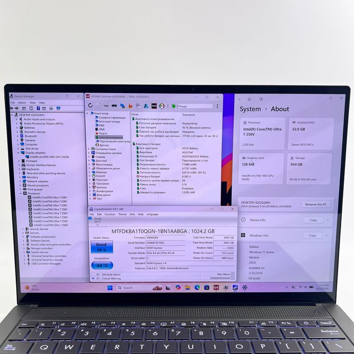 Сенсорний Asus Zenbook S14 Ultra 7 258V 32GB RAM 1TB SSD 120Hz Гарантія Магазин