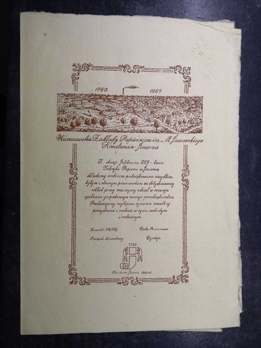 Dokument z Warszawskich Zakładów Papierniczych Konstancin-Jeziorna