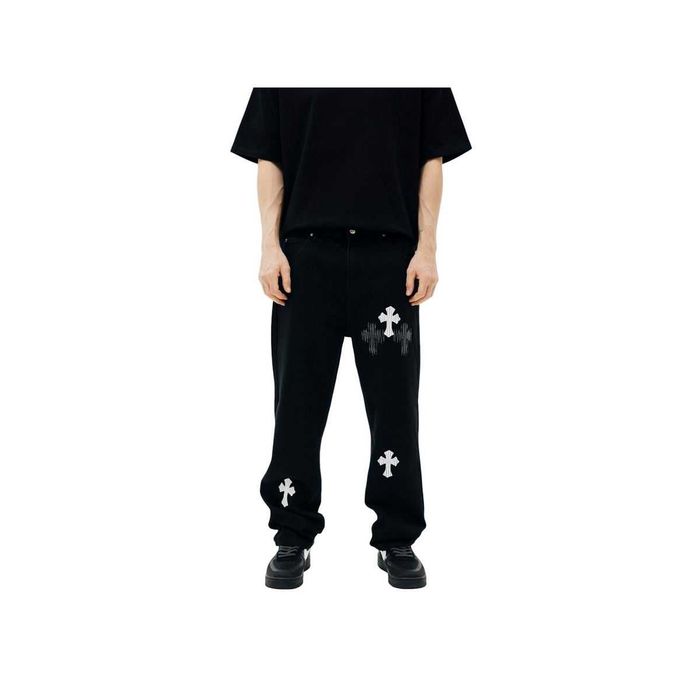 Джинси Chrome Hearts Jeans with White and Black Cross Black CH130-BK