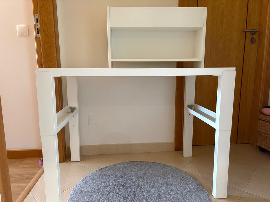 PÅHL Secretária c/módulo adic, altura regulável branco, 96x58 cm