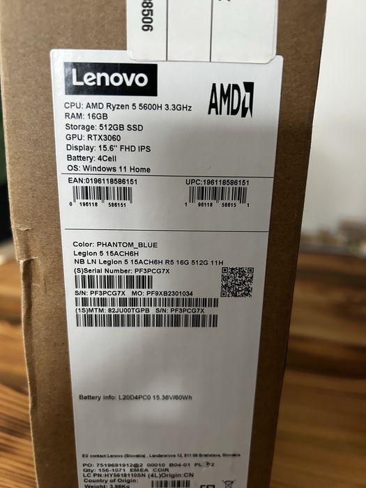 Lenovo Legion 5 - 15 Ryzen 5/32GB/512/Win11/RTX3060/165 Hz