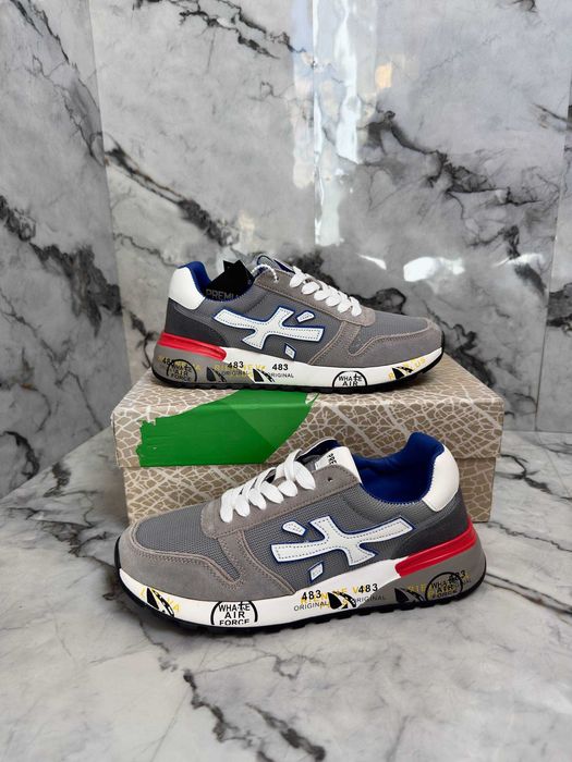 Кросівки Premiata Mick Grey White Blue Red / Кроссовки Премиата Мик Серые Мужские, размеры 40-45