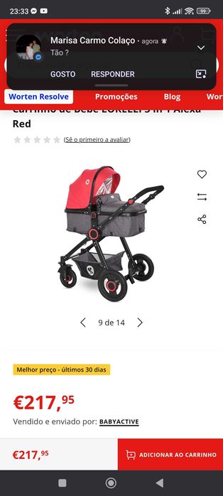 Carrinho 3 em 1 marca Lorelli