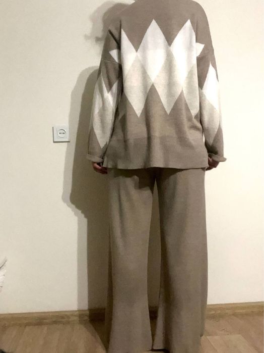 Костюм вязаный палаццо беж M-L