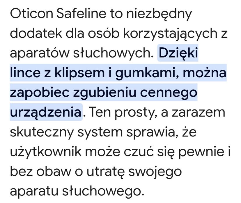 Klips/linka Oticon Safeline do aparatów słuchowych