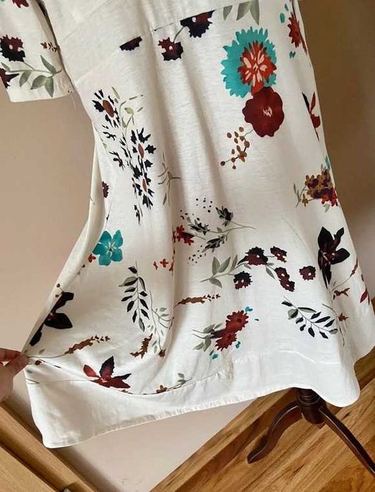 Xxl 44 42 biala sukienka floral modna midi 7/8 plus size +size