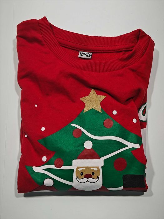 Świąteczna Koszulka Dziecięca Czerwona Choinka Mikołaj Bałwan 122/128