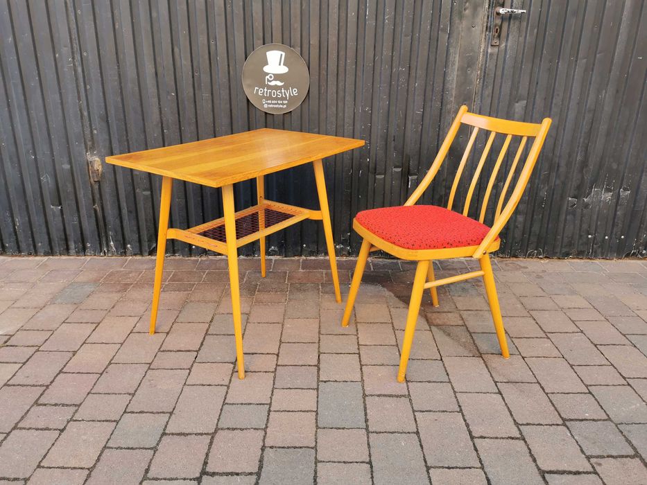 Stolik z żyłkową półką Dřevopodnik Holešov+ krzesło TON proj. Šuman