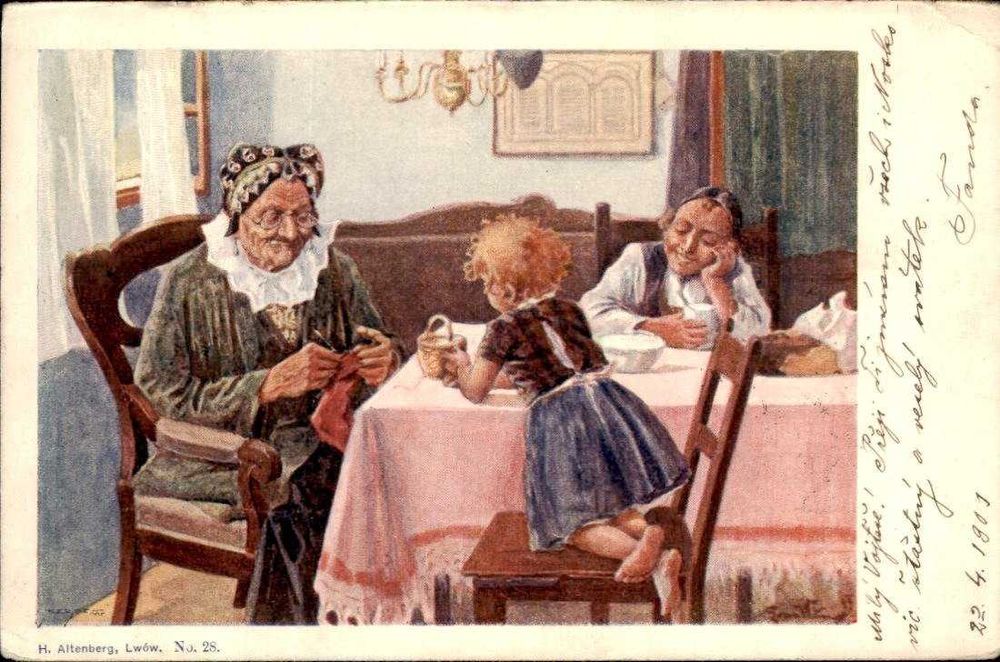 117 Postais ANTIGOS com cenas familiares. 1.ª metade do século XX