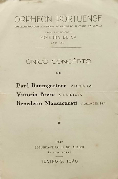 Programa Teatro S. João 1946 Paul Baumgartner etc