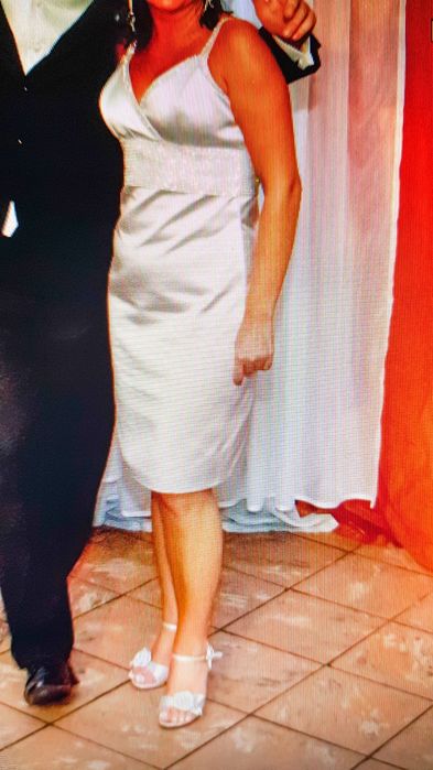 Sukienka suknia Patrycja Pardyka 38 40 M L srebrna świadkowa świecąca