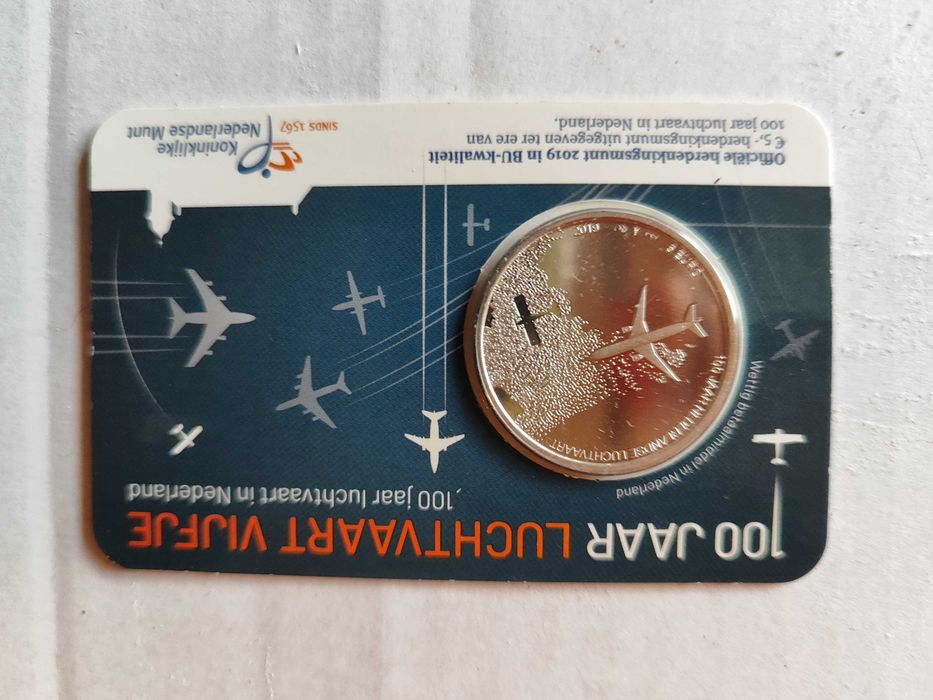 Coincard of the €5 BU Coin – 100th Anniversary of Dutch Aviation