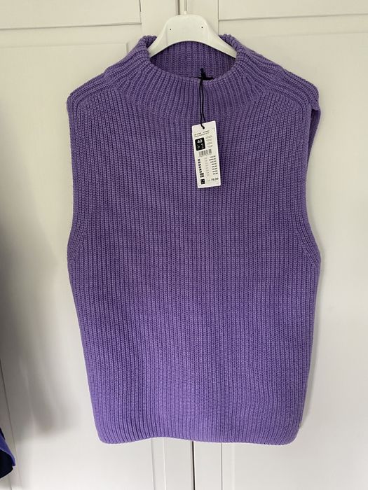 Olsen sweter pol golf bezrekawnik kamizelka lila liliowy 40 L 42 XL