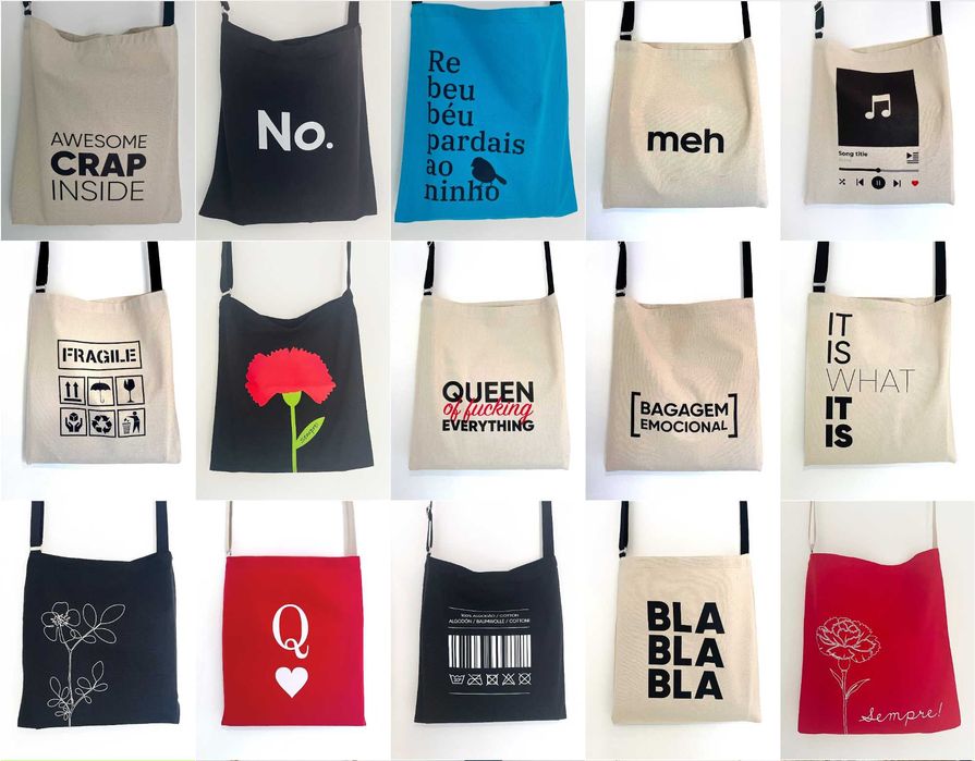 Lote sortido de 32 sacos de pano NOVOS - totebags de alta qualidade estampados com alça ajustável