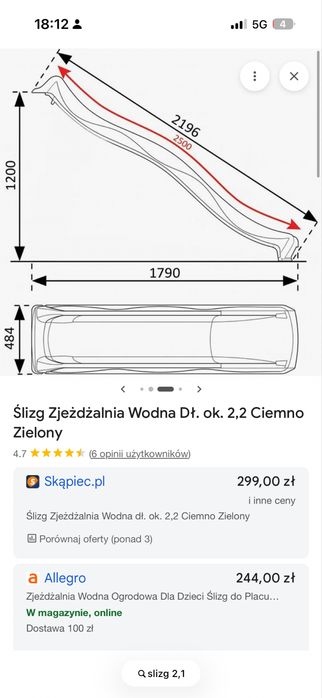 Ślizg zjeżdzalnia do placu zabaw basenu 2,2-2,5 basen