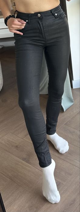 Spodnie rurki wysoki stan woskowane skinny slim