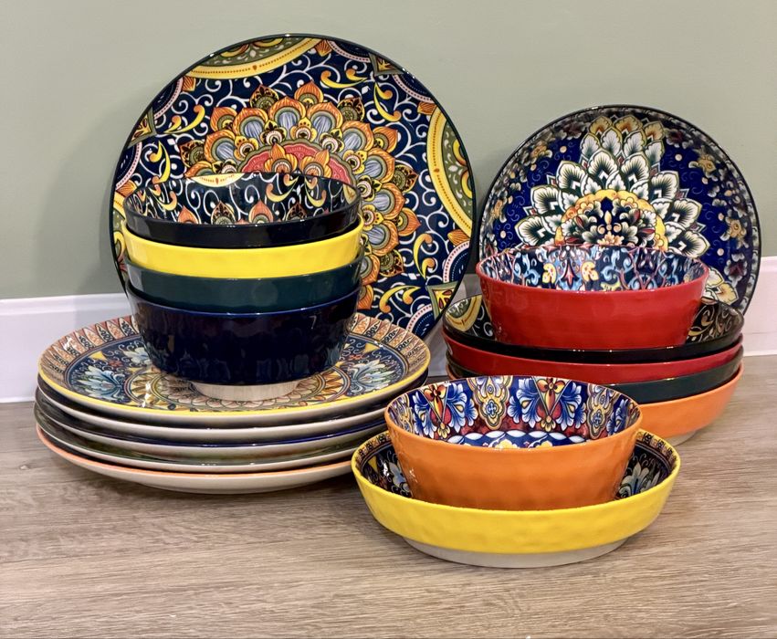Nowy Zestaw obiadowy/zastawa stołowa BOHO 18 elementów talerze i miski