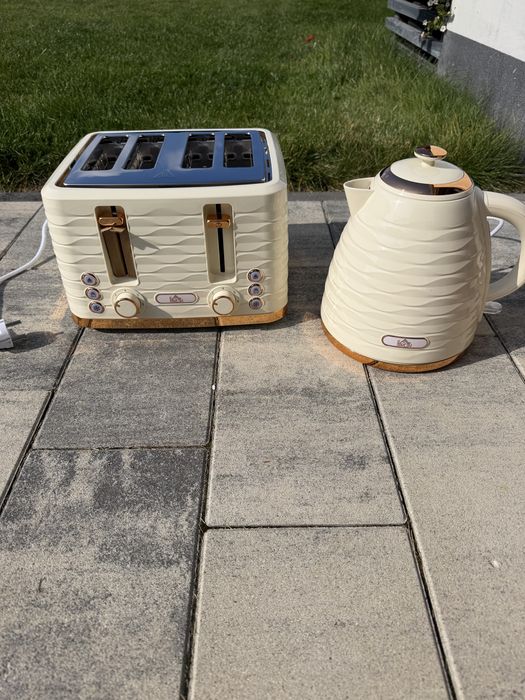 HOMCOM Zestaw czajnik i toster 1,7 L, toster na 4 kromki, beżowy