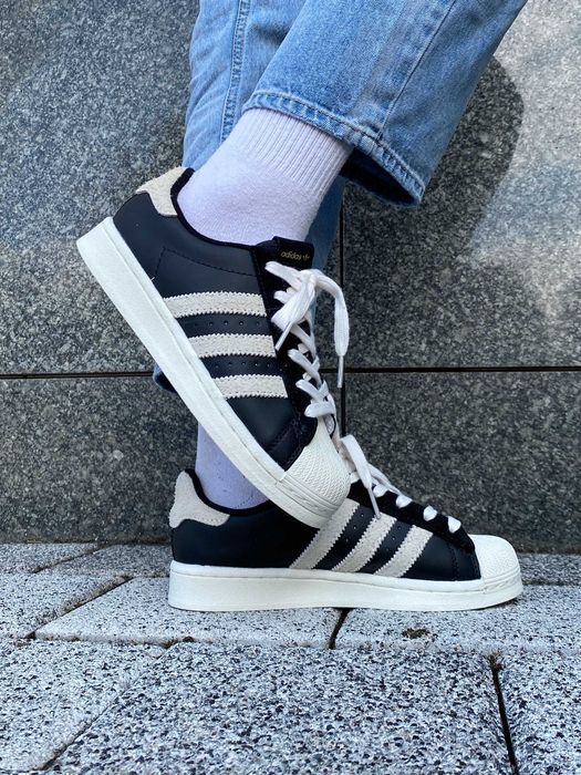 Кросівки Adidas Superstar Black/Beige premium