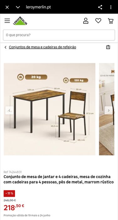 Mesa de jantar com 4 cadeiras