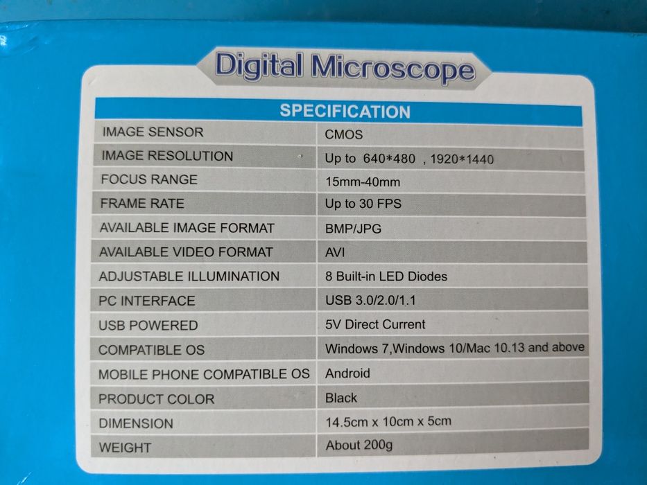 Microscópio digital USB-C novo na caixa