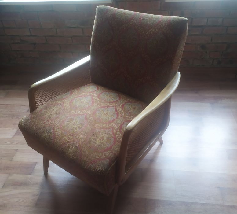 Fotel Art Deco Krzesło Sessel Rattan NRD PRL Vintage