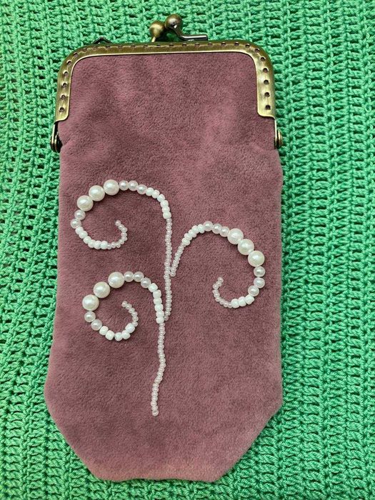 Чохол для окулярів натур.оксамит+метал - HandMade/Ручна робота - бордо