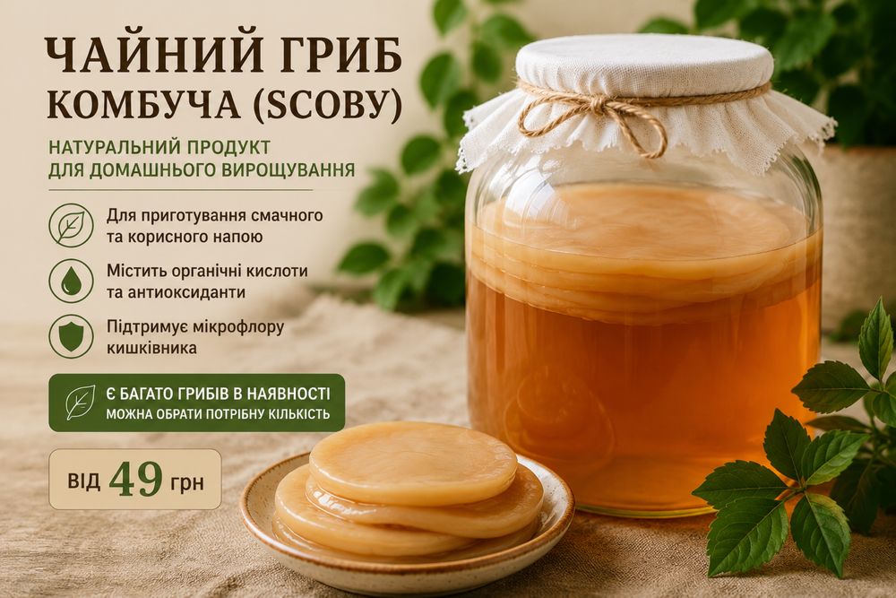 Чайний гриб, комбуча, гриб комбуча, чайний гриб SCOBY, гриб для комбучі, гриб для напою, комбуча гриб, культура комбучі, Черкаси , купити