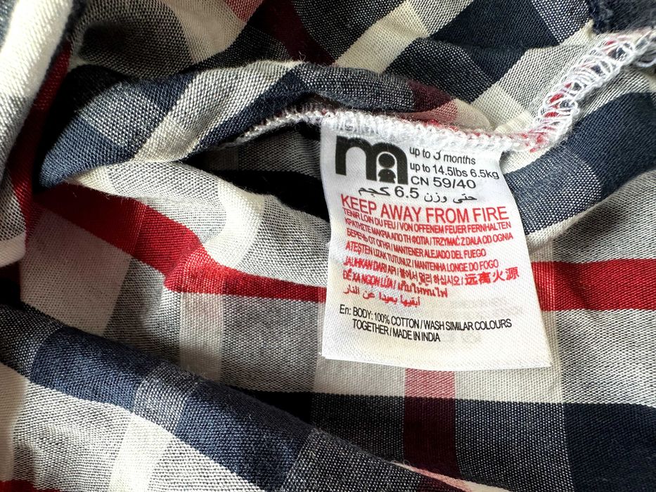 Mothercare Eleganckie body w kratkę  dla chłopca (62cm,1-3 miesiące)