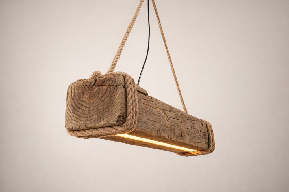 Pendente Rústico em Madeira de Carvalho Antiga em LED