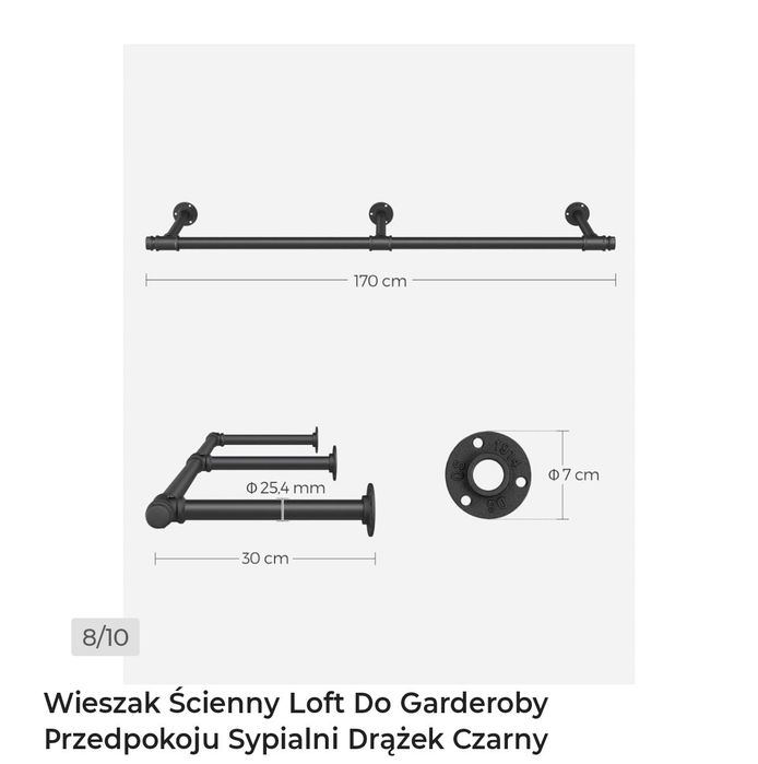 Wieszak ścienny,drążek czarny