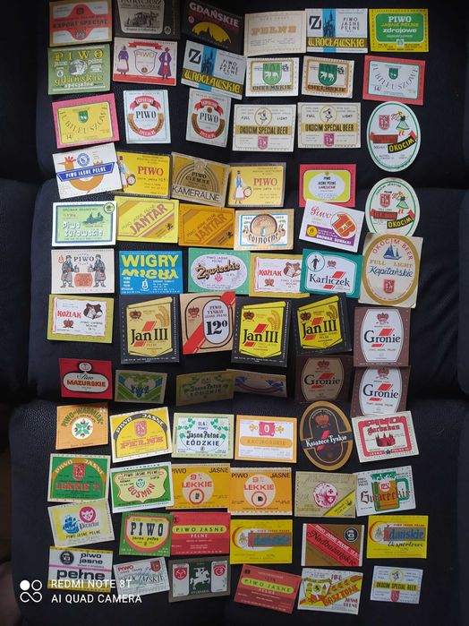 Zestaw 72 szt polskich etykiet od piwa lata 80-te