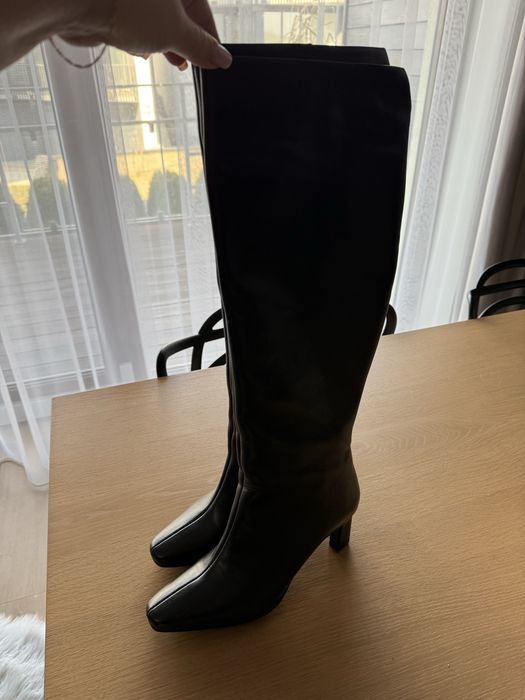 Cholewka XL - Skórzane kozaki na obcasie czarne - Hot Legs firmy Glamoursy, rozm.38
