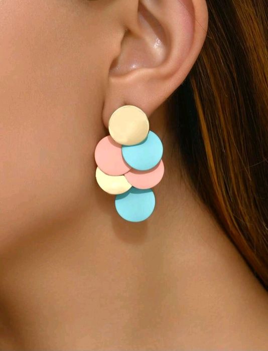 Kolczyki geometryczne kółeczka złoty różowy niebieski Biżuteria