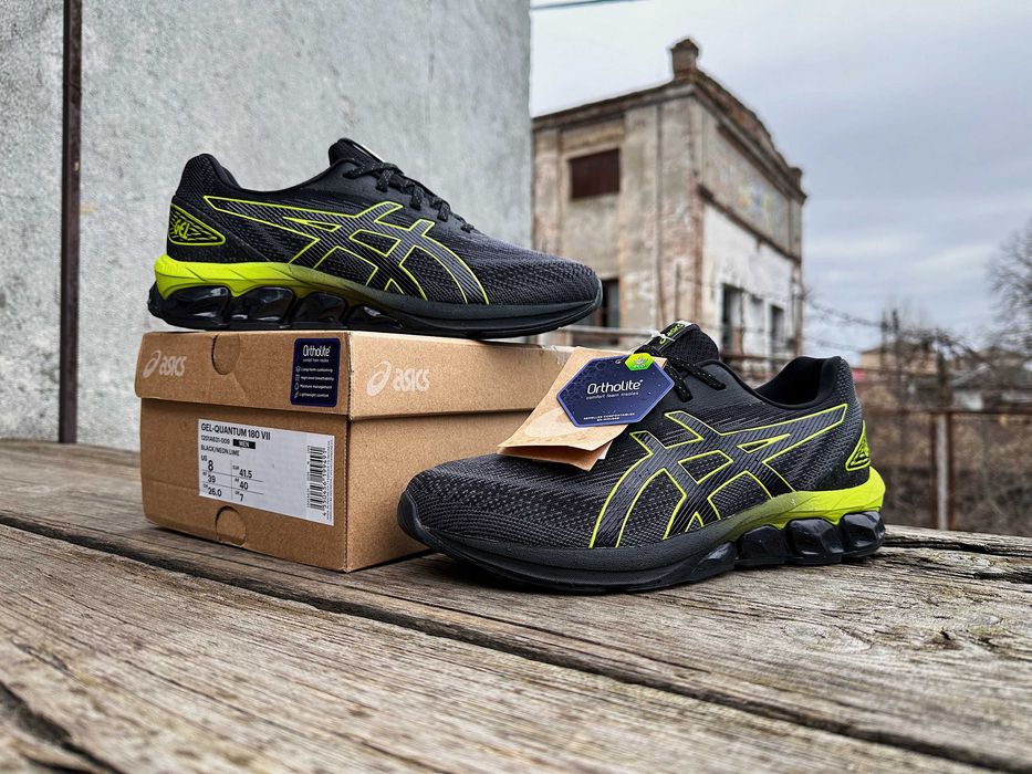 Мужские кроссовки ASICS Gel-Quantum 180 VII 1201A631-009 Black/Neon Lime ОРИГІНАЛ 41.5|42.5|46 размеры