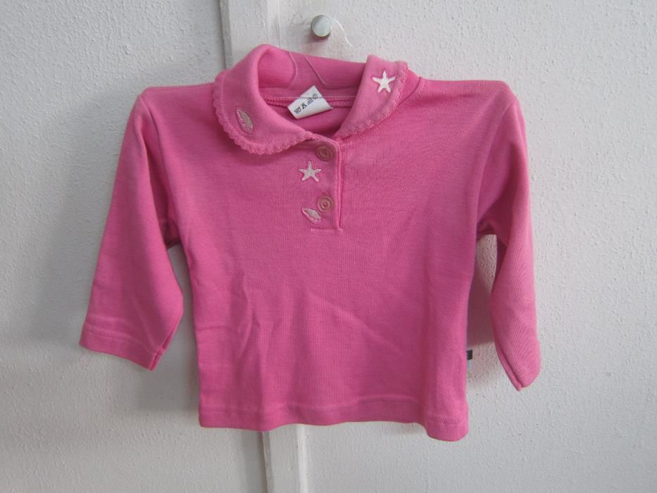 Camisola de Menina Rosa com Estrelas e Conchas Rosa Bordadas na Gola 6