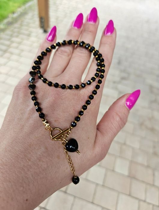 Naszyjnik Choker z Kamieni Naturalnych Onyks Hematyt Fasetowany