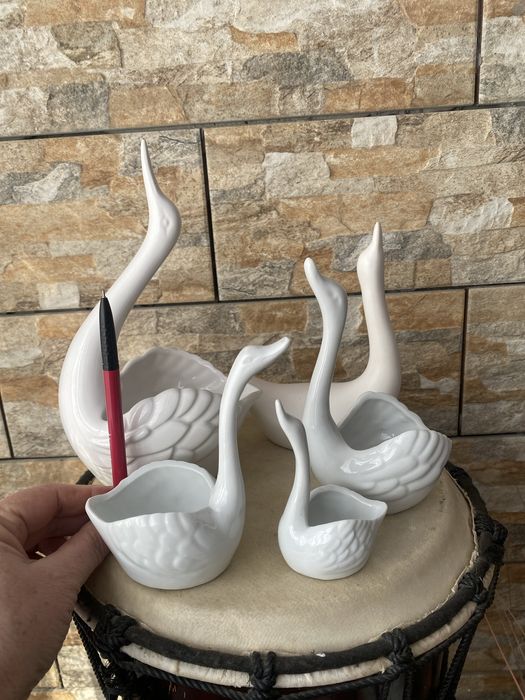 Porcelana ozdobna pojemniczki łabedzie zestaw