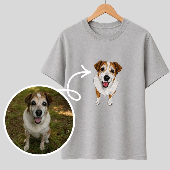 Koszulka z haftem Twojego Pupila | XS–XL | Haft ze zdjęcia