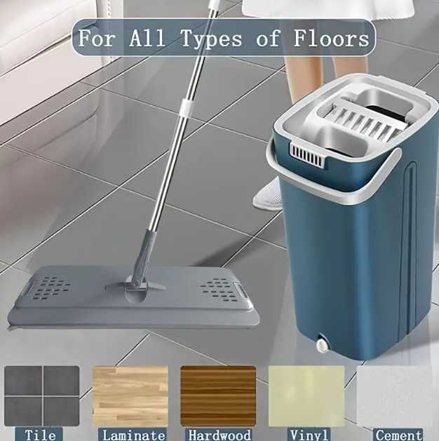 Комплект для уборки с шваброй  и ведром с отжимом 2 микрофибры 8.5 лит