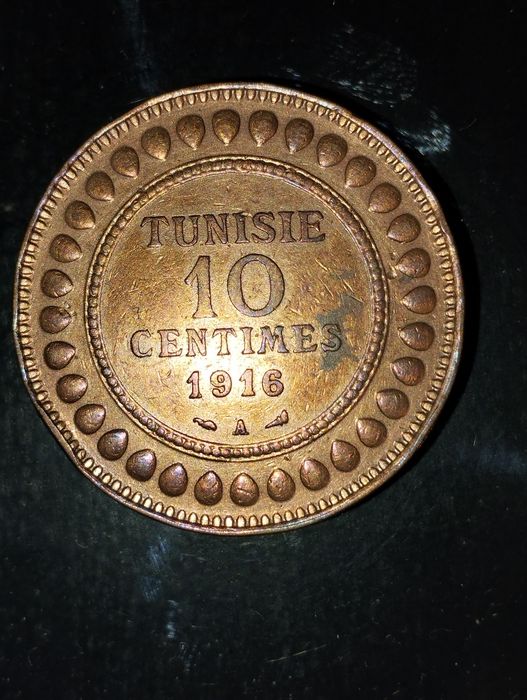 Moeda de 10 Centimes 1916 Tunísia em bronze
